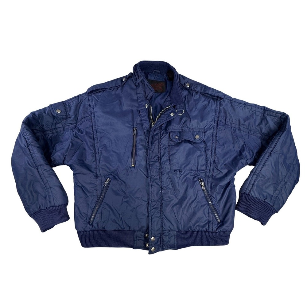 Vintage Upstream Racing Division Jacket Mens Large‎ Blue Nylon Bomber Moto Coat